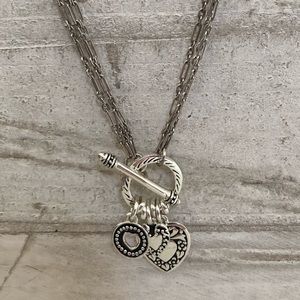 Triple Strand Heart Toggle Necklace 925 SS